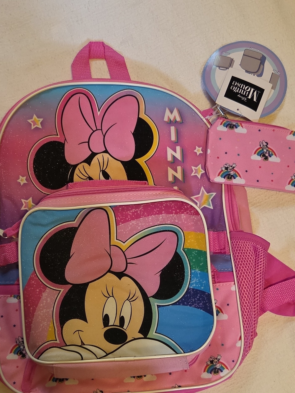 Disney Minnie Mouse 3pc Mini Backpack Set: Lunch Bag & Pencil Pouch, Pink